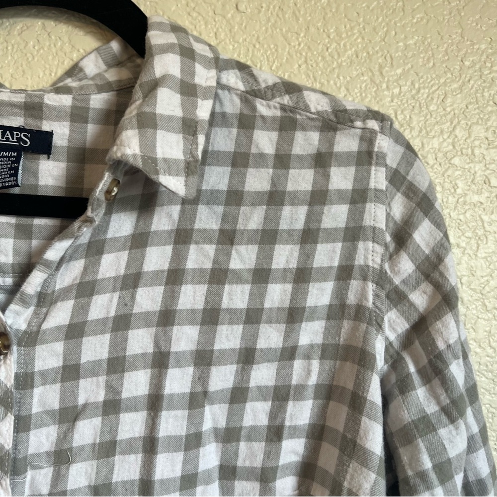 CHAPS Grey & White Flannel Plaid Button-Down Shirt – Size Medium - Picture 6 of 7